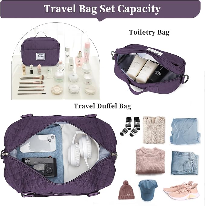 Weekender Bags for Women, Travel Duffel Bag with Shoes Compartment | Overnight Bag with Toiletry Bag, Carry on Personal Item Bag for Travel Business Trips Sport Hospital,Grid Travel Bag Set - Image 2