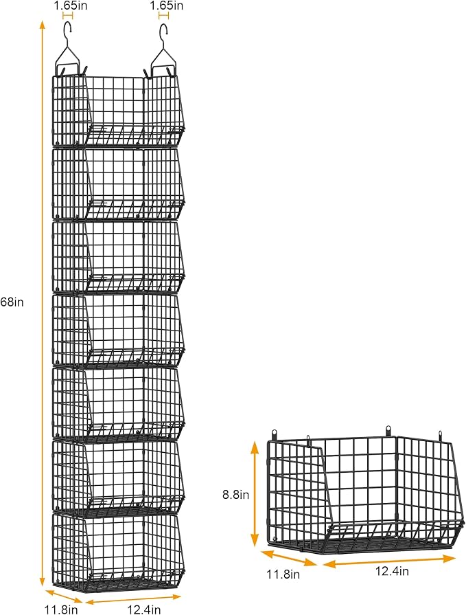 X-cosrack 7 Tier Foldable Hanging Closet Organizer and Storage,Wire Closet Shelving with 4 Large Hooks+ 5 S Hooks,Hanging Basket for Clothes Sweaters Shoes Handbags,Small Closet Organizers - Image 3