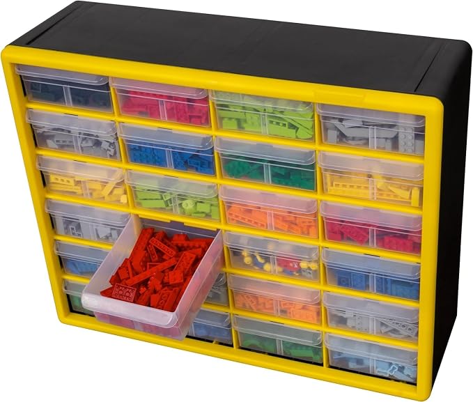 Akro-Mils 24-Drawer Plastic Drawer Storage Cabinet for Garage Organization, Bead Organizer, Building Bricks Storage, Teacher Toolbox, Makeup Organizer, 20-Inch W x 6-Inch D x 16-Inch H, 10124 Yellow - Image 8
