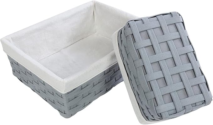 Juvale Wicker Nesting Baskets with Cloth Lining - 5-Pack Gray Rectangular Set - Stackable Storage Bins & Lined Baskets for Organizing Pantry, Closet - Image 5