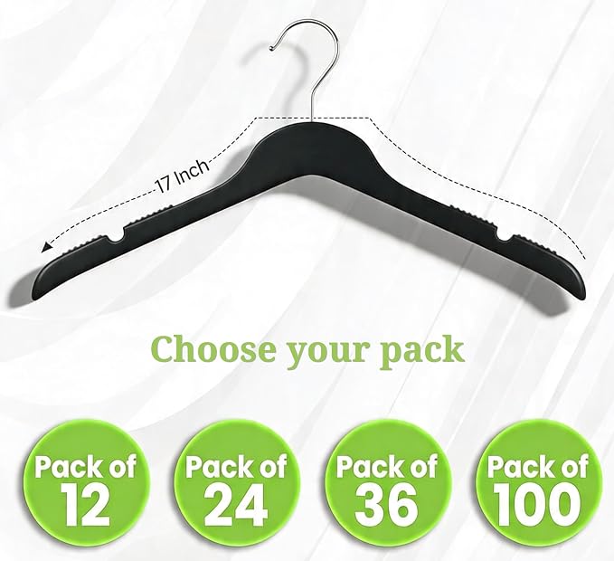 All Hung Up Hangers Slim Plastic Clothes Hangers, Space-Saving Design with Non-Slip Grip, Durable for Everyday Use, Black, 100 pcs - Image 5