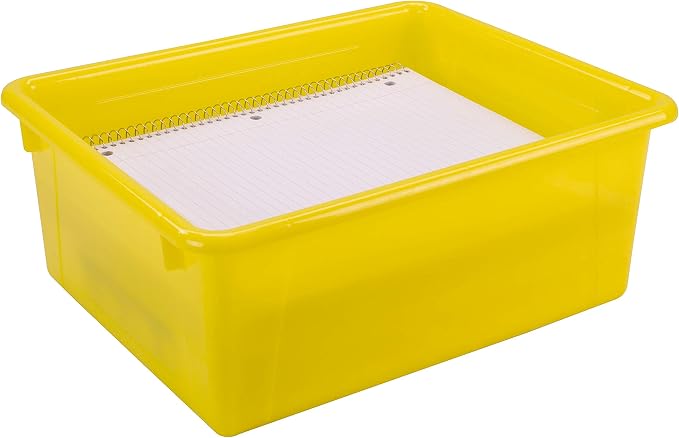 Storex Letter Size Deep Storage Tray – Organizer Bin for Classroom, Office and Home, Yellow, 5-Pack (62526A05C) - Image 4