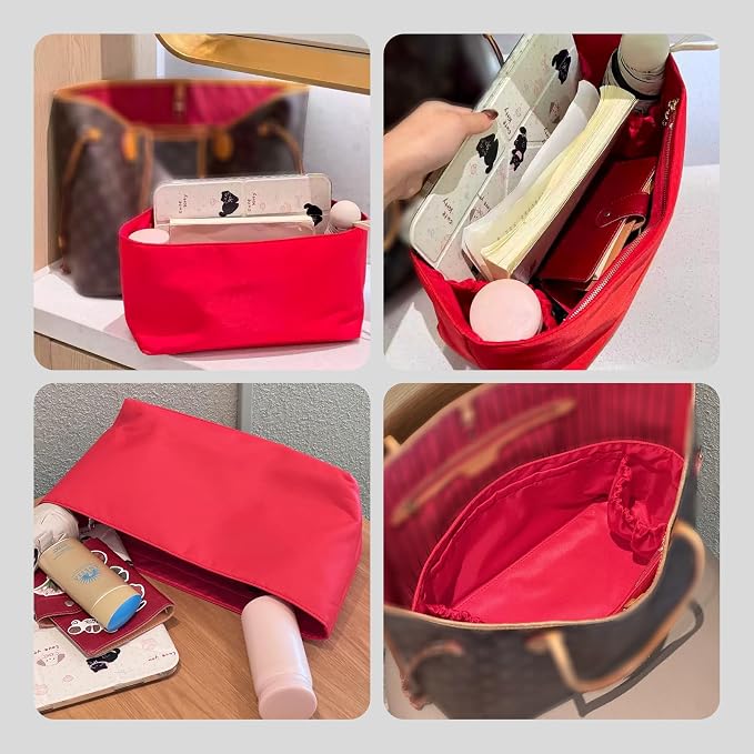 Nylon Purse Organizer Insert for Lv Neverfull MM Bag, Tote Dividers | Neverfull MM Organizer Red, 5 Compartments Storage, Zipper Pocket, Bottle Holder, Protects Bags, Easy Clean, For Travel - Image 9