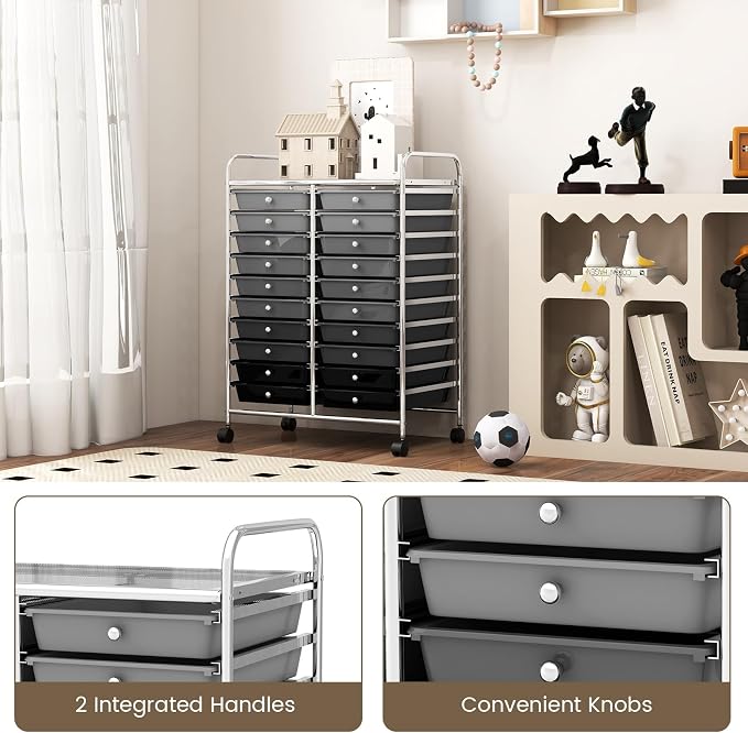 RELAX4LIFE 20 Drawer Rolling Storage Cart, Mobile Rolling Cart w/Drawers for School Classroom Teacher Office Home Salon, Paper File Art Supply Craft Organizer, Utility Cart on Wheels (Gradient Grey) - Image 6