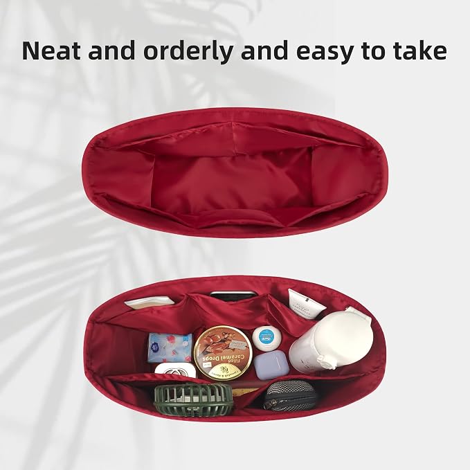 DGAZ Silk Purse Organizer Insert for Neverfullbag(Wine Red,MM) | Soft and Lightweight,Perfect Fit,Multi-pocket Storage,Bag Protector,Luxury Bag Care,Handmade,for Smooth Bag Organizer - Image 5