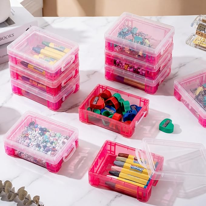 Suzile 40 Pcs Plastic Crayon Boxes Holds 24 Crayon with Snap Lid Storage Container Clear Stackable Case for School Office Classroom Supplies Pen Pencil Craft(Red) - Image 4