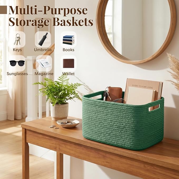 OIASKET 4Packs Natural Cotton Rope Storage Baskets for Organizing Toys, Clothes, Towels & Books, Soft Versatile Organizers for Shelves, Home Decorative Bins, 13''Lx9''Wx7.8''H, Green - Image 7