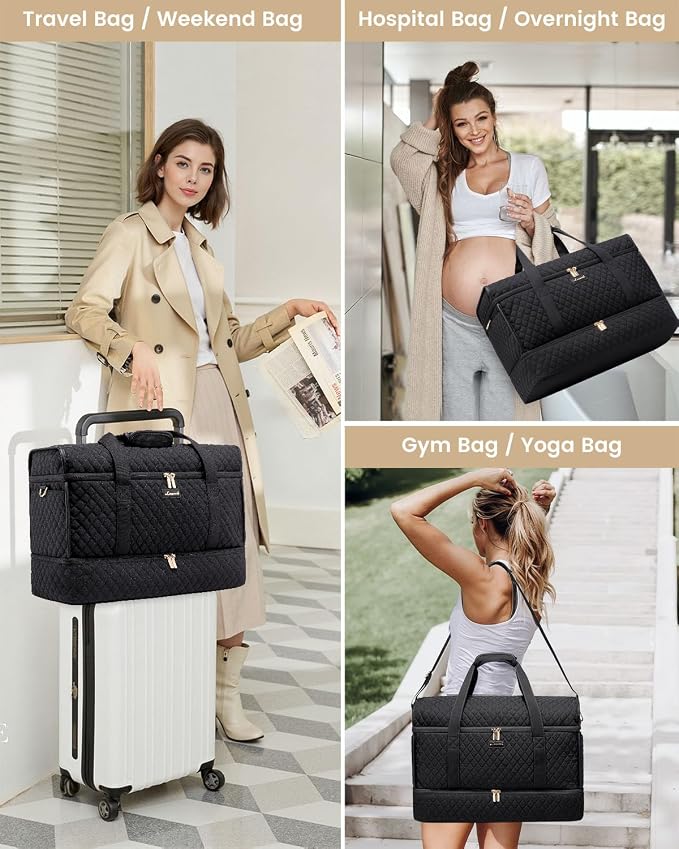 LOVEVOOK Travel Duffle Bag - Weekender & Overnight Bag with Toiletry & Wet Pocket, Carry-On Size, 3pc Set - Image 9