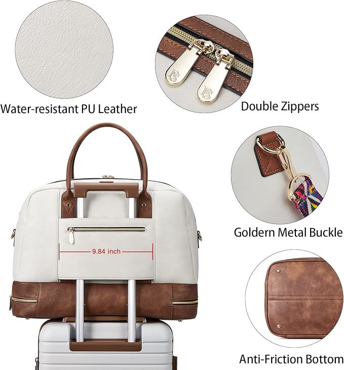 BOSTANTEN Weekender Bags for Women Travel Leather Overnight Bags | Shoe Compartment, Trolley Sleeve, Fits Under-seat, Airline-Friendly Carry-on Size, Designer, Weekend Getaways, Business Trip - Image 6