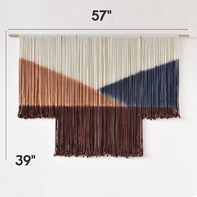 Jakalin Macrame Wall Decor Geometric Dip Dyed Tapestry Home Decor 57"x39" | Hand-dyed,Cotton Macrame Wall Art, Artisan Style, Boho Home Decor, Statement Piece,Craftsmanship Living Room, Bedroom, Office - Image 5