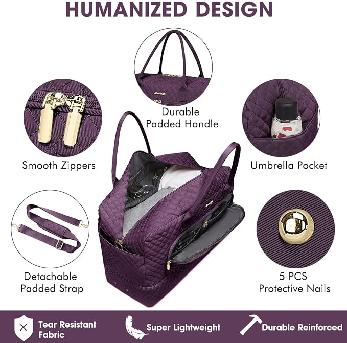 Travel Duffle Bag Weekender for Women - Carry-On Overnight Bag Personal Item Bag with Shoe Compartment & Wet Pocket Large Weekend Tote Bags with Toiletry Bag Hospital Bags for Labor and Delivery - Image 3