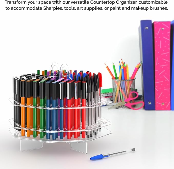 Marketing Holders Pen Holder Clear Acrylic 120 Slot Organizer Tabletop Display Color Pencils Makeup Brushes Utensil Office Craft Supply Retail Department Stores - Image 4