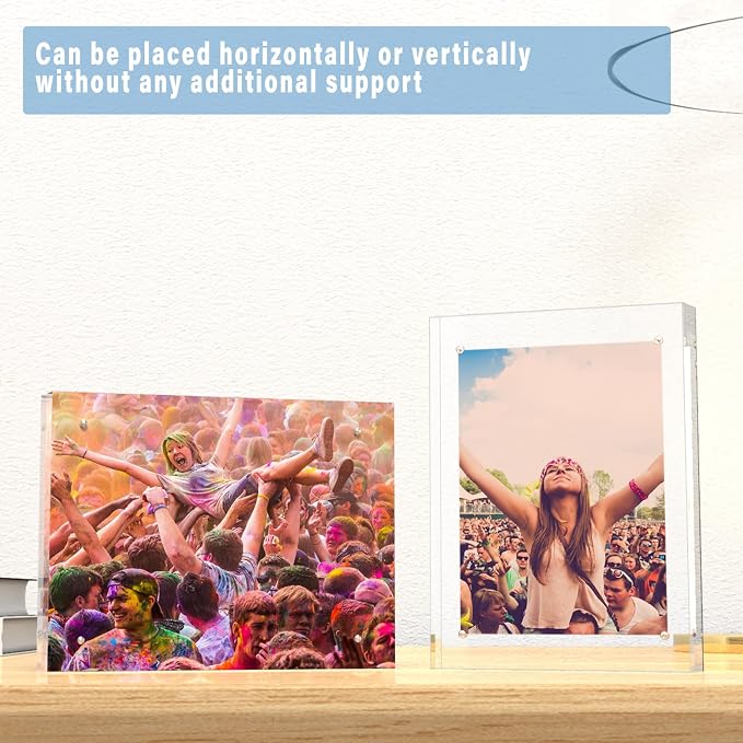 HELPLEX Acrylic Frame, 5 Pack 8x10 Picture Frames, 20mm Thicker Frameless Clear Frame Double Sided Magnetic Frame, Free Standing Desktop Display Stand Acrylic Frames - Image 6