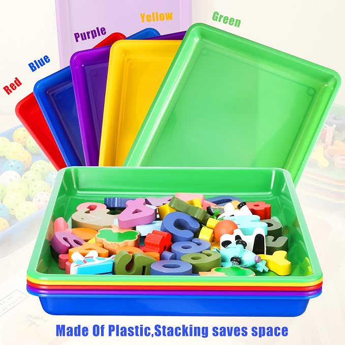 Maitys 15 Pack Plastic Art Trays 12 x 16 Inch Activity Crafts Trays Sensory Tray DIY Projects, Painting, Beads, Jewelry Office Home Organizer Arts and Crafts Supplies(Classic Color) - Image 4