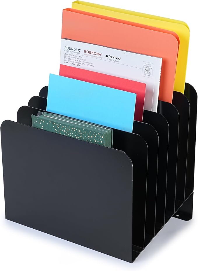 Huron Desktop File Binder Organizer Storage, Inclined Slant 6 Slot, Black Commercial Grade Steel by Huron