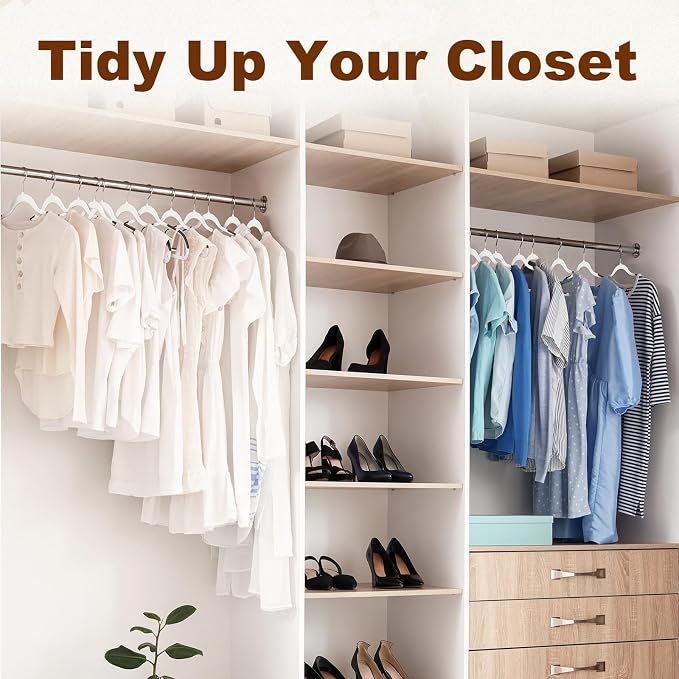 HOUSE DAY Non Slip Plastic Clothes Hangers 50 Pack with Rubber Pads, White | Space-Saving 0.2-Inch Slim Design; Heavy-Duty and 360° Swivel Hooks Keep Shirts, Coats, Suit, Blouse and Pants Organized - Image 3
