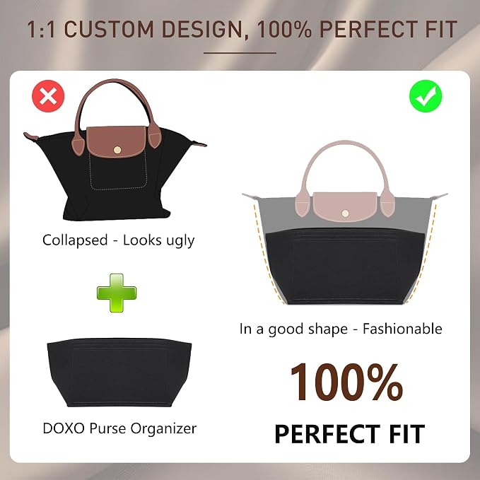 Purse Organizer Insert for Longchamp Le Pliage Tote, Large Bag Organizer with YKK Zipper Pocket & Cup Holder, Handbag Shaper for Women, Fits Original/Green/Energy L Tote, Black-WL - Image 3