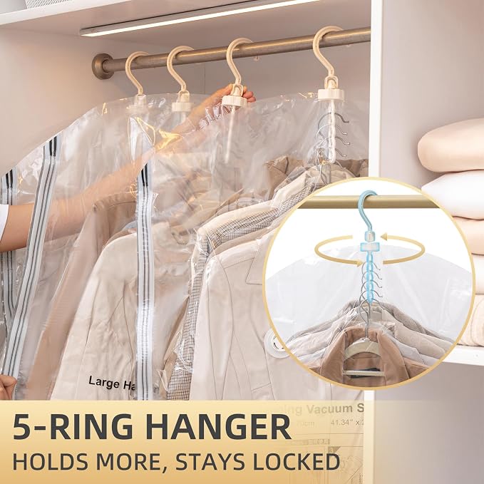 Hanging Vacuum Storage Bags, 6 Large Vacuum Pack Bags for Clothes Reusable Space Saver Bags Vacuum Compression Storage Bags for Winter Coats Wardrobe Coats, Suits & Dresses Garment 5-Ring Hangers | Vacuum Bag Clothing Vacuum Bag for Suits, Coats, Jacke... - Image 5