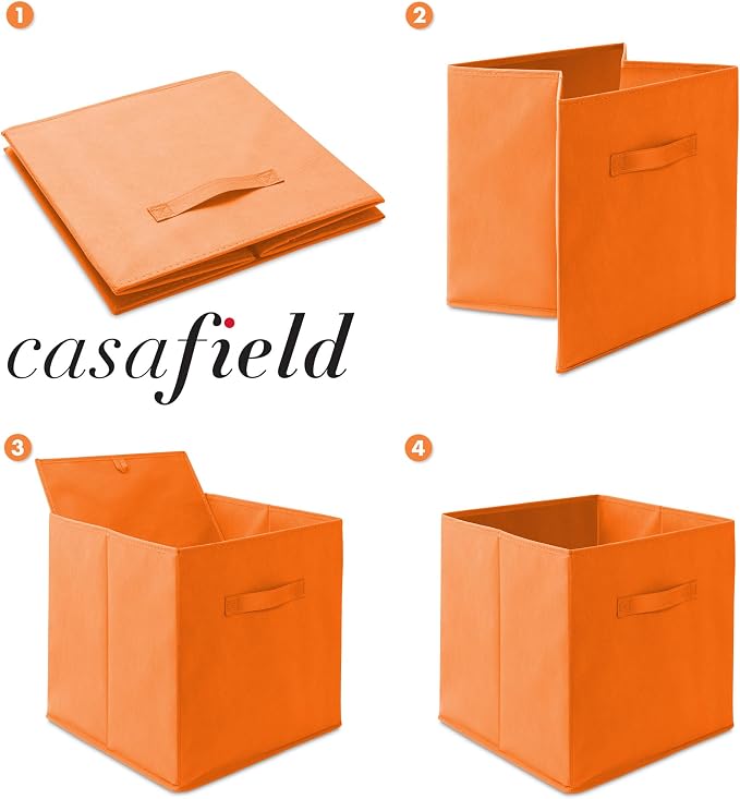 Casafield Set of 12 Collapsible Fabric Cube Storage Bins, Orange - 13" Foldable Cloth Baskets for Shelves, Cubby Organizers & More - Image 6
