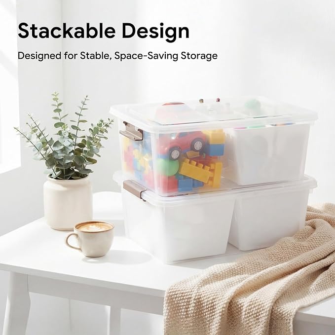 MACOPRO 17QT Craft Storage Box with 2 Removable Caddy Trays, Clear Stackable Plastic Organizer with Lid for Art Supplies, Beads, Sewing Tools, Pens & Kids Toys (White, 1Pack-2-in-1) - Image 8