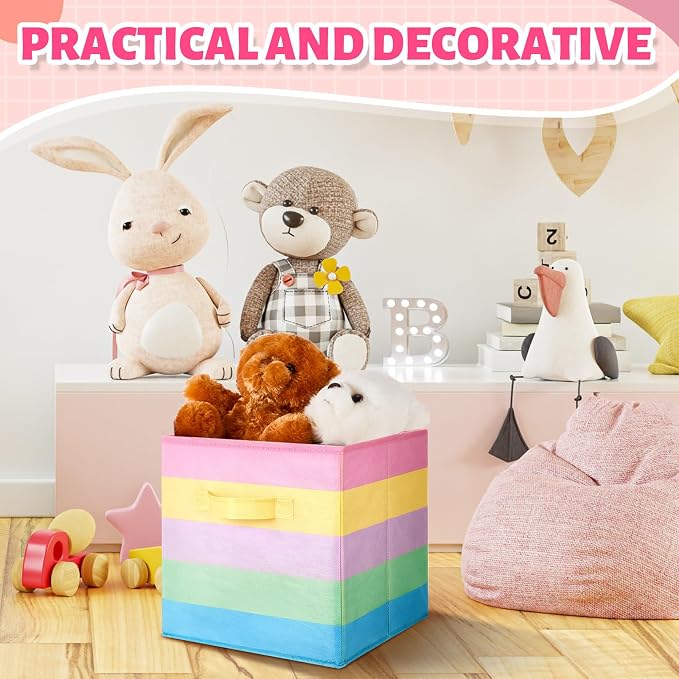 Yinder 12 Pcs Cube Storage Bin Rainbow Colorful 10.5''x10.5''x11'' Storage Bins for Playroom Decor Colorful Bins for Kids Foldable Baskets for Nursery Organizer Boxes Fabric Boxes - Image 5