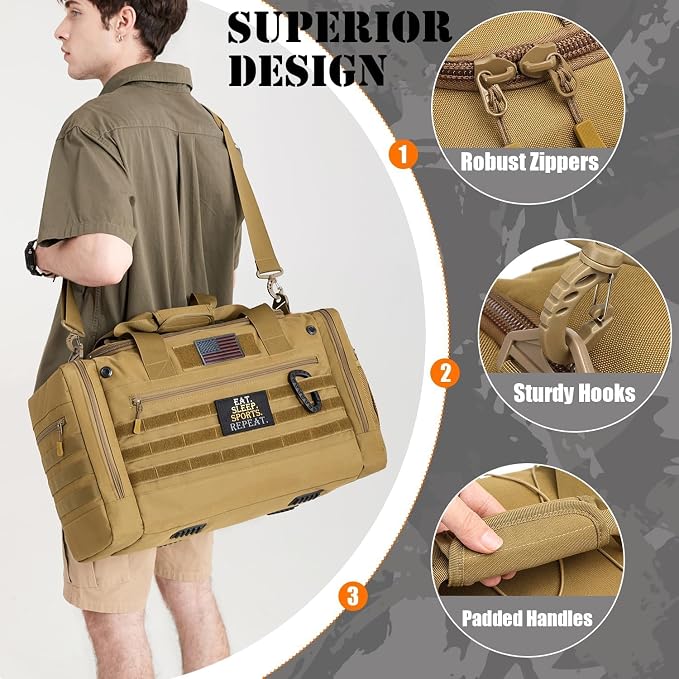 45L Large Duffle Bag for Men & Women - Military Tactical Gym Bag for Travel | Weekender Large Sports Bag with Dividers for Hockey Football Baseball Soccer Basketball & Team Training - Image 6