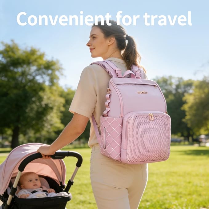 Stylish Baby Diaper Bag, Baby Bag with Changing Pad, Pacifier Case& Stroller Straps, Large Diaper Backpack Boy Girl, Water Resistant Travel Diaper Backpack（Lavender） - Image 6