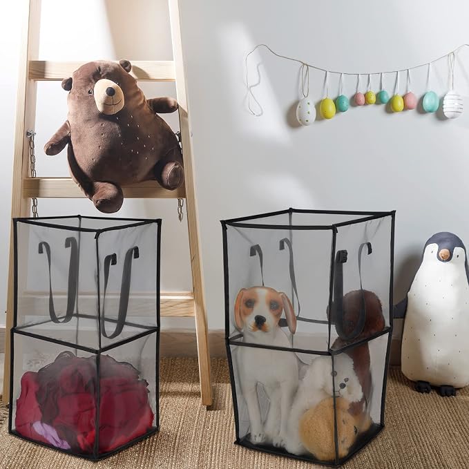 Zopeal 3 Pack Collapsible Mesh Laundry Basket, Black, Double-layer | 13 Inch Square with Handles, Portable Foldable Hamper, Mesh See-through, Space Saving for Dorm Bedroom Laundry Room - Image 5