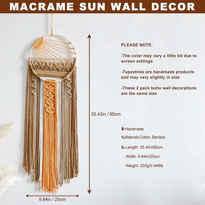 Artilady Mcrame Wall Hanging Tapestry Sun Art Decor, Boho Big Dream Catcher | Large Tapestry, Handmade Woven, Farmhouse Rustic, Colorful Sun Wall Art, Bedroom Living Room Nursery Home Decor - Image 4