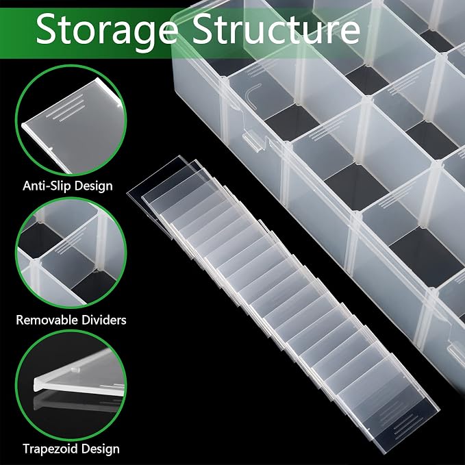 Gbivbe Large 24 Grids Plastic Organizer Box Adjustable Dividers,Clear Storage Box for Jewelry, Art DIY Crafts, Washi Tapes, Beads and Small Parts - Image 3