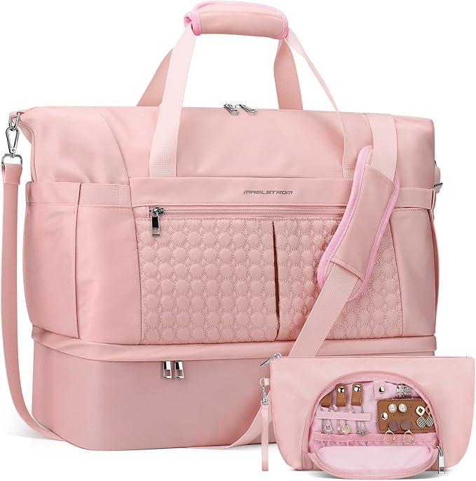 Maelstrom Gym Bag for Women,40L Travel Duffel Bag with Shoes Compartment and Wet Pocket,Waterproof Carry On Weekender Bag,Sport Gym Tote Bags Swimming Yoga, Hospital Holdalls（Pink) by Maelstrom
