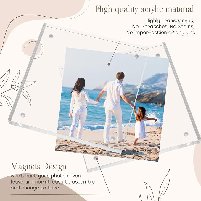 Handepo 30 Pack 4 x 4 Acrylic Picture Frames Bulk Clear Acrylic Magnetic Photo Frames 20mm Thick Double Sided Frameless Freestanding Display for Photos Cards Bedroom Living Room Home Office - Image 3
