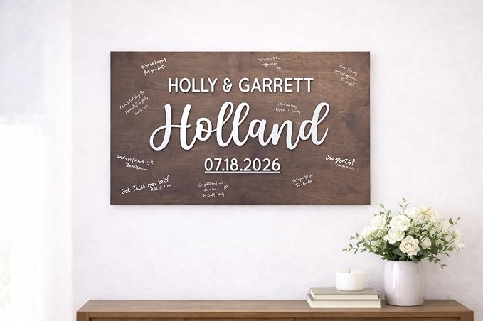 Personalized Last Name Guest Book, Unique Guest Book Sign, Custom Alternative Guest Book, Wooden Guest Book, Wedding Ceremony Guestbook Sign (Design 12) - Image 7