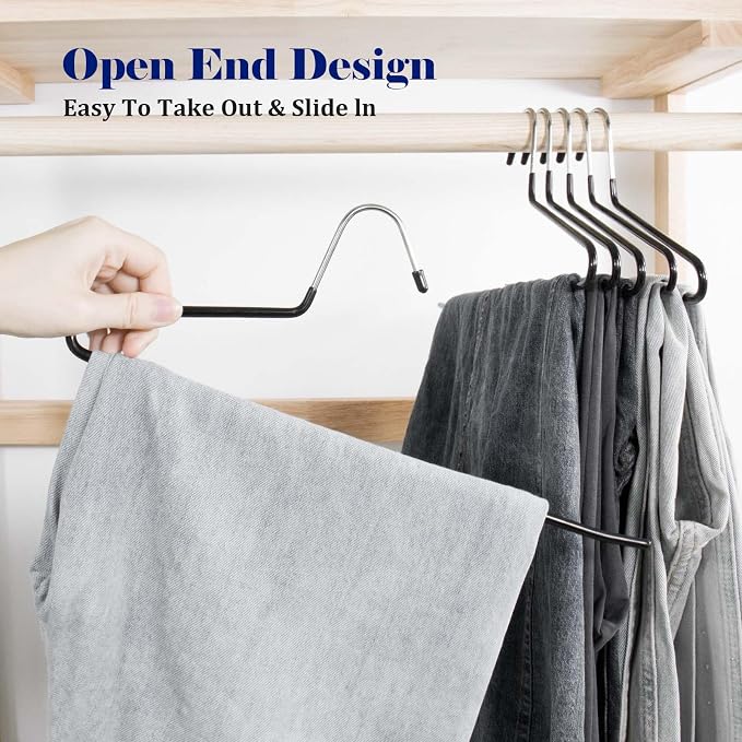 50 Pack Open Ended Pants Hangers with Non Slip Design,Suitable for Trousers,Jeans,Towels for Closet Space Saving,Durable Metal Material with Rubber Coating (Black) - Image 5
