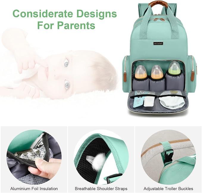 Diaper Bag Backpack with Changing Station, Baby Diaper Organizer Travel Bag | Large Capacity Diaper Bag for Moms Dads - Fold Out Changing Pad, Insulated Pockets, Stroller Straps, Baby Eessentials - Image 3