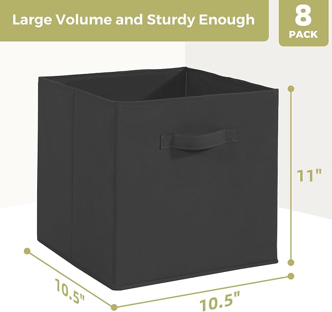 Storage Cubes, 11 Inch Cube Storage Bins, Set of 8, Fabric Foldable Storage Bins With Handles, Closet Storage Organizer Bins, Cubby Clothing Storage Baskets for Shelves, Black - Image 2