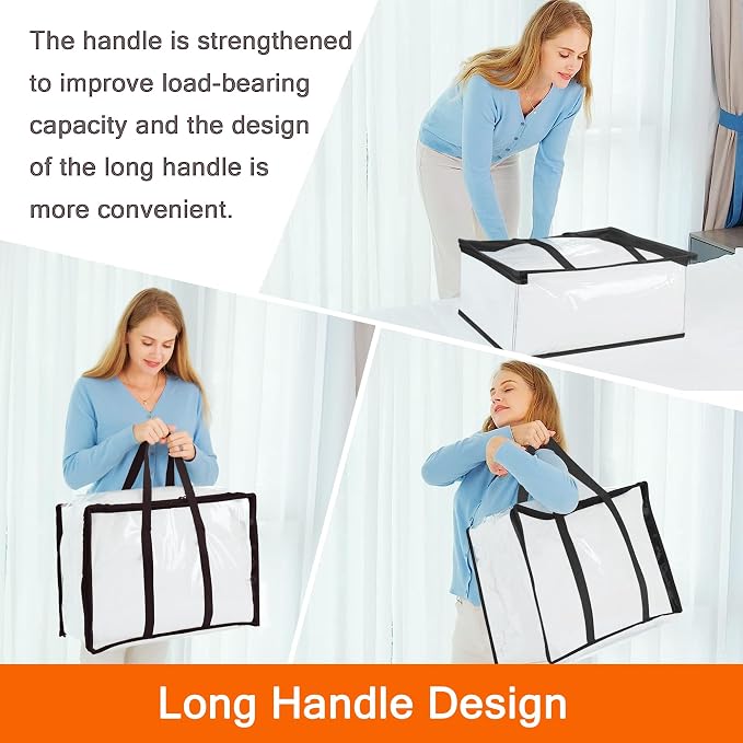 3 Pack 40L/60L/90L Clear Clothes Storage Bags with Zipper | Plastic Storage Bag, Foldable Closet Organizer, For Comforter Blanket Bedding Duvet Toys, Moving Bags - Image 6