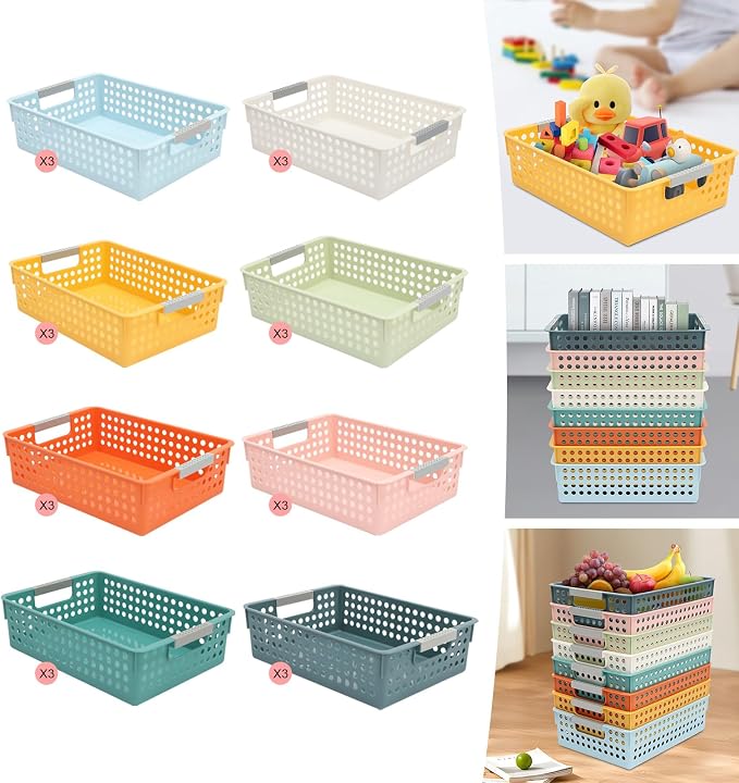 24 Pack Classroom Baskets, Colorful Organizer Baskets, Classroom Storage Bin Book Basket, Pencils Storage Basket Plastic Book Bins for Study Room, Living Room Office Organizer - Image 8