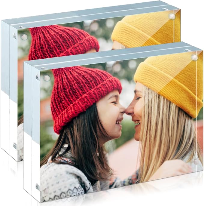 ILYXY 2 Pack Acrylic Frame 8.5x11, 20% Thicker, 24mm Thick Frameless Clear Picture Frame, Double Sided Magnetic Photo Frame, Free Standing Desktop Display Stand Acrylic Picture Frames by ILYXY