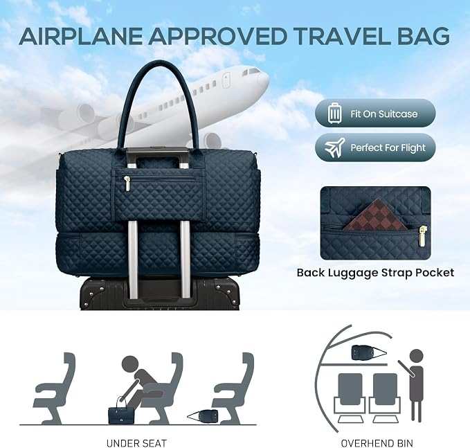 Travel Weekender Bags for Women - Duffle Bag Women with Shoe Compartment Carry On Overnight Bag with Toiletry Bag Duffel Bags with Wet Pocket for Gym Hospital Bags for Labor and Delivery Peacock Blue - Image 8