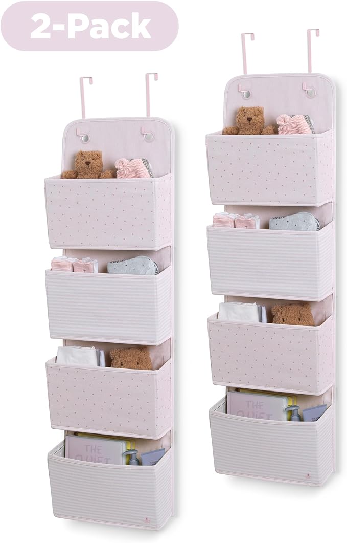 Delta Children - babyGap 2-Pack Over the Door Storage Organizer with 4 Pockets, Pink - Image 6