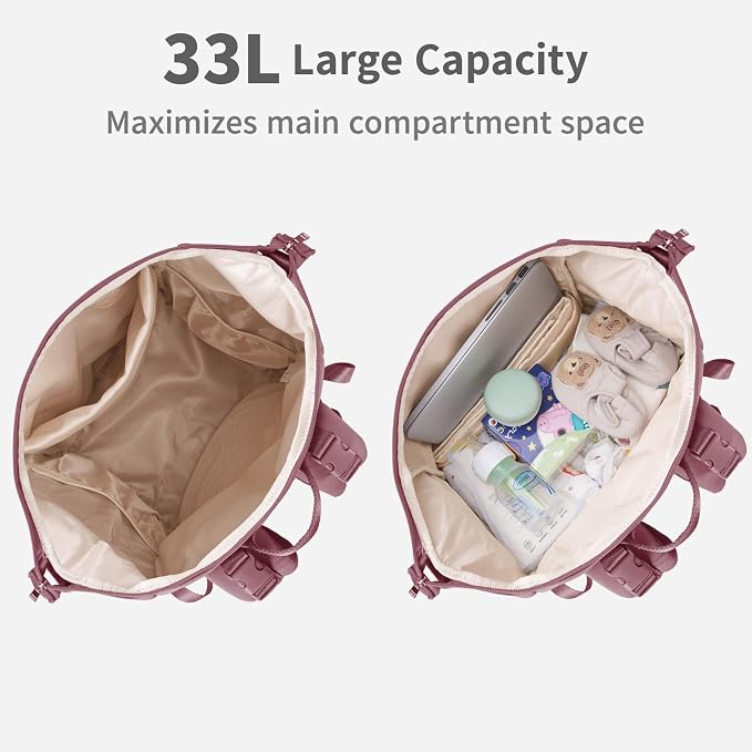 CEI-CEI Neoprene Diaper Bag Backpack with Changing Pad, Large Newborn Baby Maternity Bags Travel Tote with Insulated Pockets (Pink) - Image 4