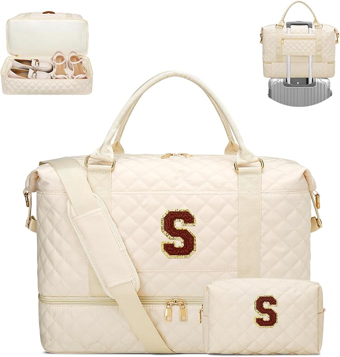 Gift for Grandkids Daughter Niece Overnight Bag(Beige,S) | Women Gifts for Birthday-Overnight Bags with Toiletry Bag-Weekender Bags with Shoe Compartment for Travel by Unknown