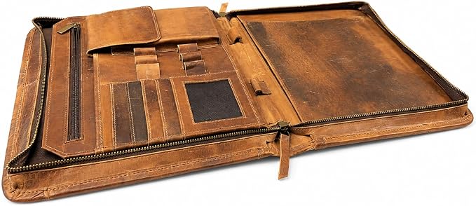 Leather Portfolio Organizer with Zipper for Men Women, Padfolio Business Resume A4/Pad, Folder Organizer, Legal Pad Holder with Card Slots, Zippered Padfolio for Business Documents (Brown) - Image 4