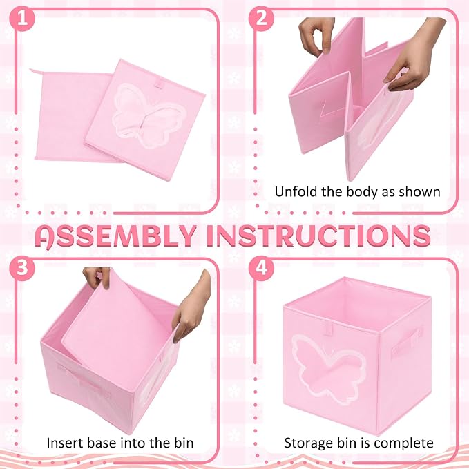 8 Pcs Cube Storage Bins 11 x 11 Inch, Foldable Fabric Storage Bin Organizer Cubes Toy Box with Clear Window for Closet, Home, Bedroom, Office(Butterfly,Elegant Color) - Image 7