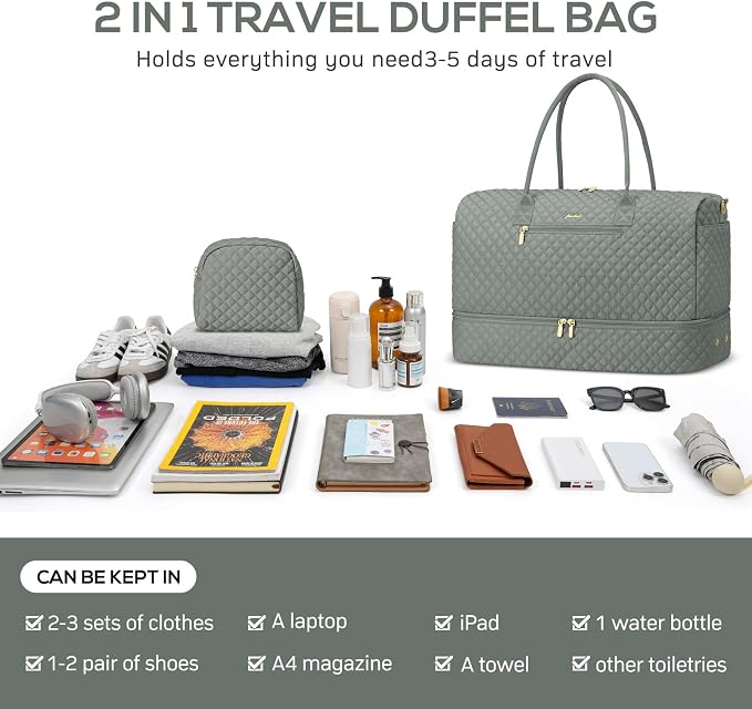 Travel Bag Weekender Bags for Women - Carry on Overnight Bag with Shoe Compartment Duffle Bag with Laptop Pocket Hospital Bag for Labor Delivery Gym Tote Bag with Toiletry Bag Dark Green - Image 4