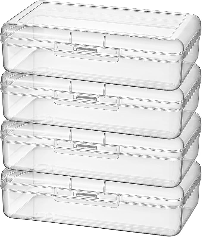 4 Pack Rectangular Clear Plastic Storage Containers, 8x4.7x2.3 inch | Hinged Lid, For Beads and Small Craft Items by Thintinick