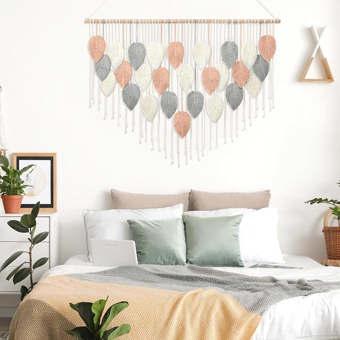 Alynsehom Large Macrame Wall Hanging, Boho Woven Tapestry, Chic Modern Bohemian Handmade Leaf Feather Wall Art Home Decor for Apartment Dorm Living Room Bedroom Nursery Backdrop (51.5" W X 33.5" L) - Image 7