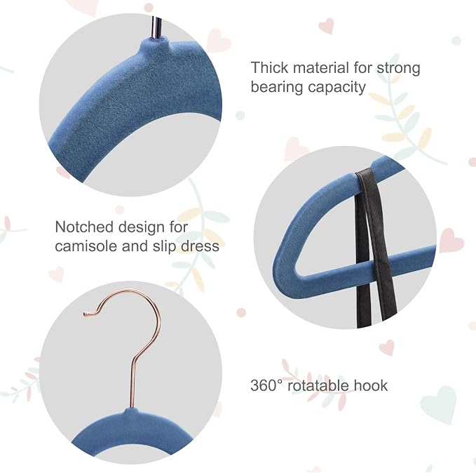 House Day Velvet Kids Hangers 60 Pack Blush Pink and Kids Clothes Hangers 60 Pack Light Blue, Premium Ultra Thin Cute Hangers for Childrens - Image 6