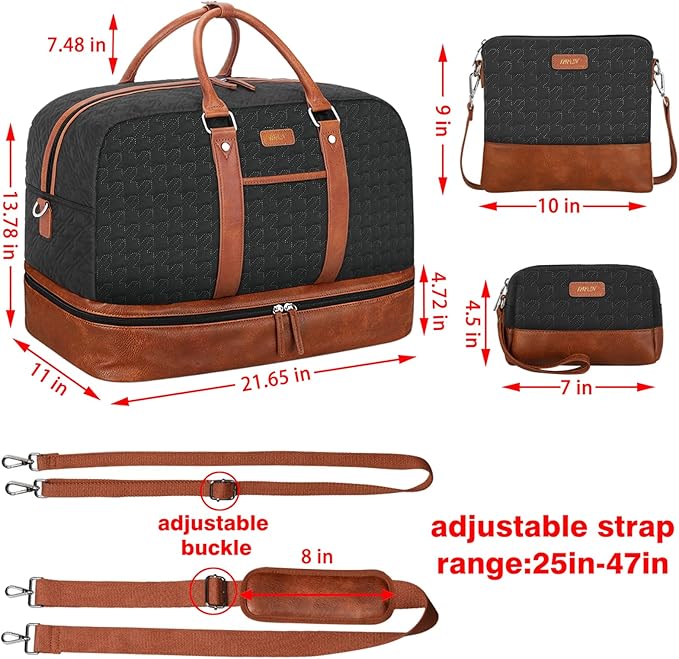 Weekender Bag for Women, Large Overnight Bag Canvas Travel Duffel Bag Carry On Tote with Shoe Compartment 21" 3Pcs Set - Image 4